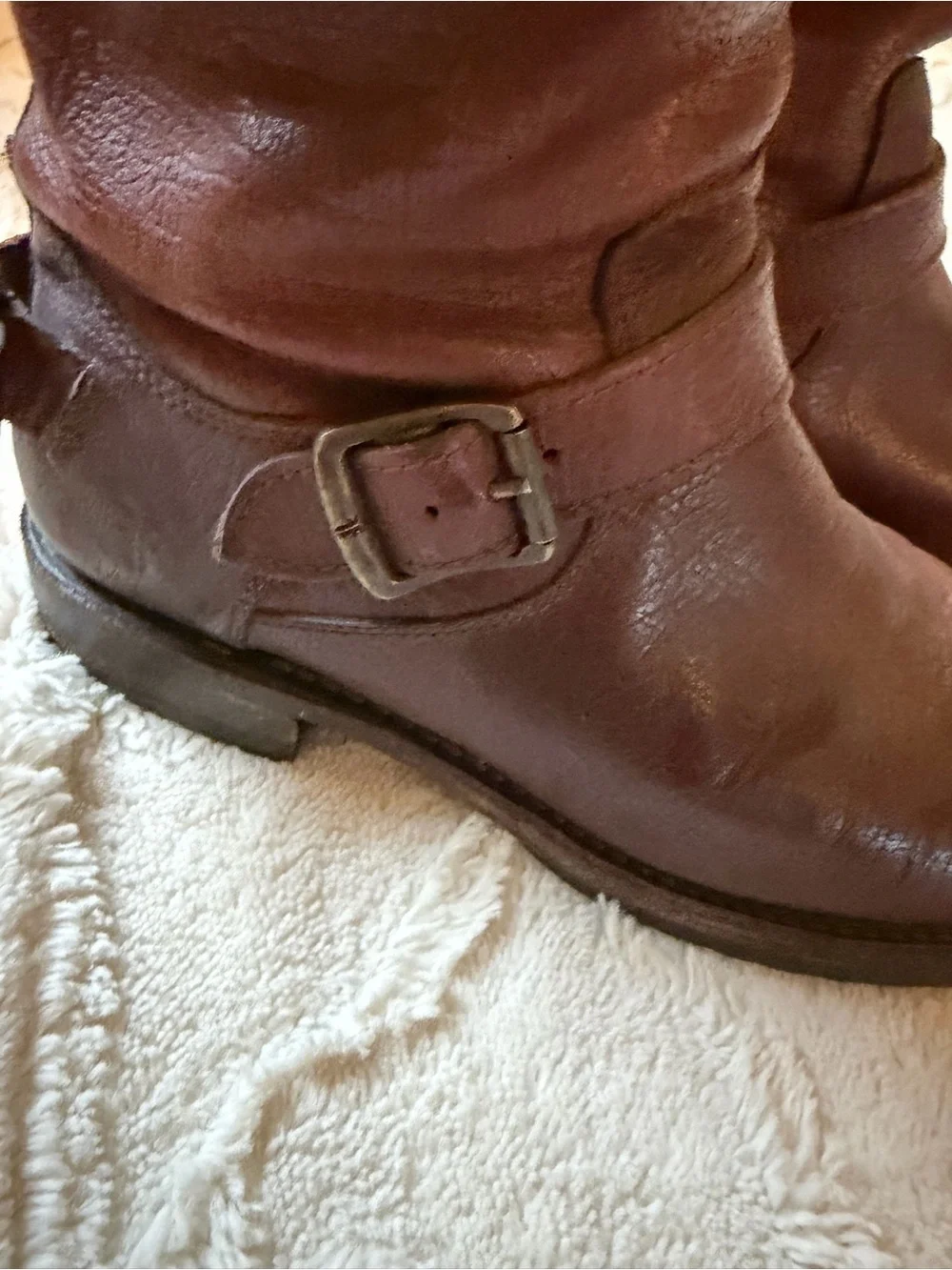 Frye Brown Leather Women's Mid-Calf Engineer Boots